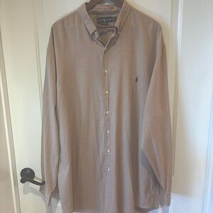 Ralph Lauren Men’s Button Down Shirt 2XLT Brown Gingham Cotton Classic